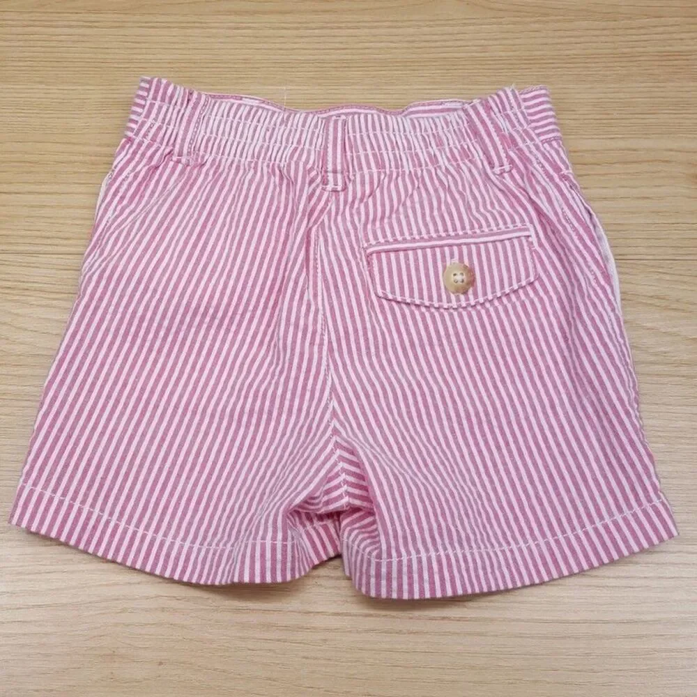RALPH LAUREN Baby Shorts 6M Pink White Seersucker Stripe Cotton Elastic Waist